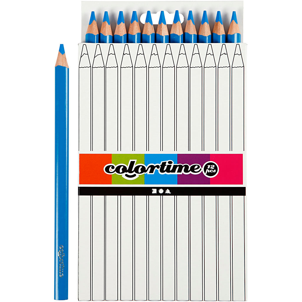 Colortime Colour Pencils, L: 17,45 cm, lead 5 mm, JUMBO, blue, 12 pc