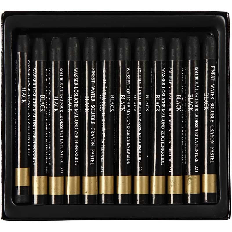 Gallery Aquarell-Kreide, L 9,3 cm, Dicke 8 mm, Schwarz (331), 12 Stk/ 1 Pck [HOB-38299]