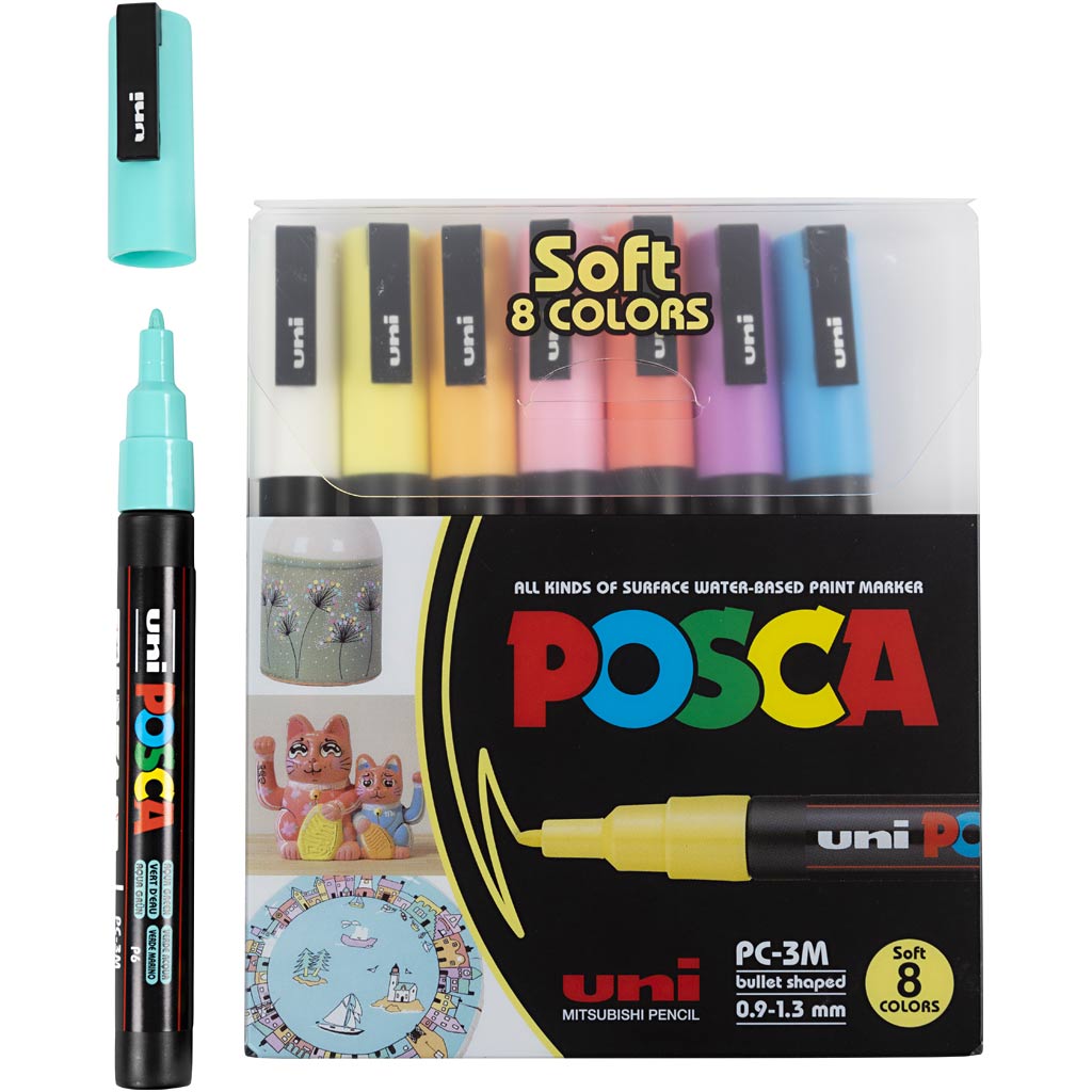 Posca Marker , Sortierte Farben, Nr. PC-3M, Strichstärke 0,9 - 1,3 mm, 8 sort./ 1 Pck [HOB-384290]