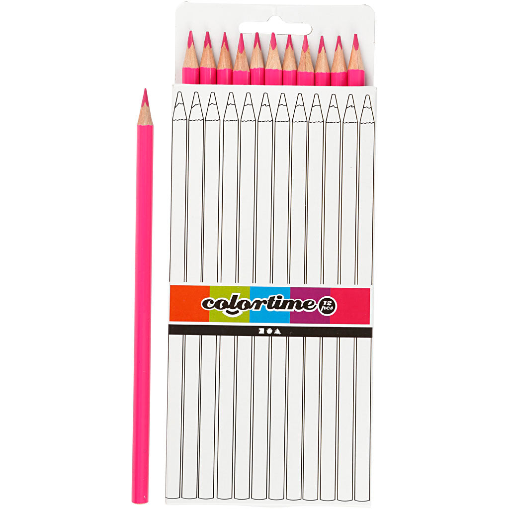 Colortime Colouring Pencils, L: 17 cm, lead 3 mm, pink, 12 pc