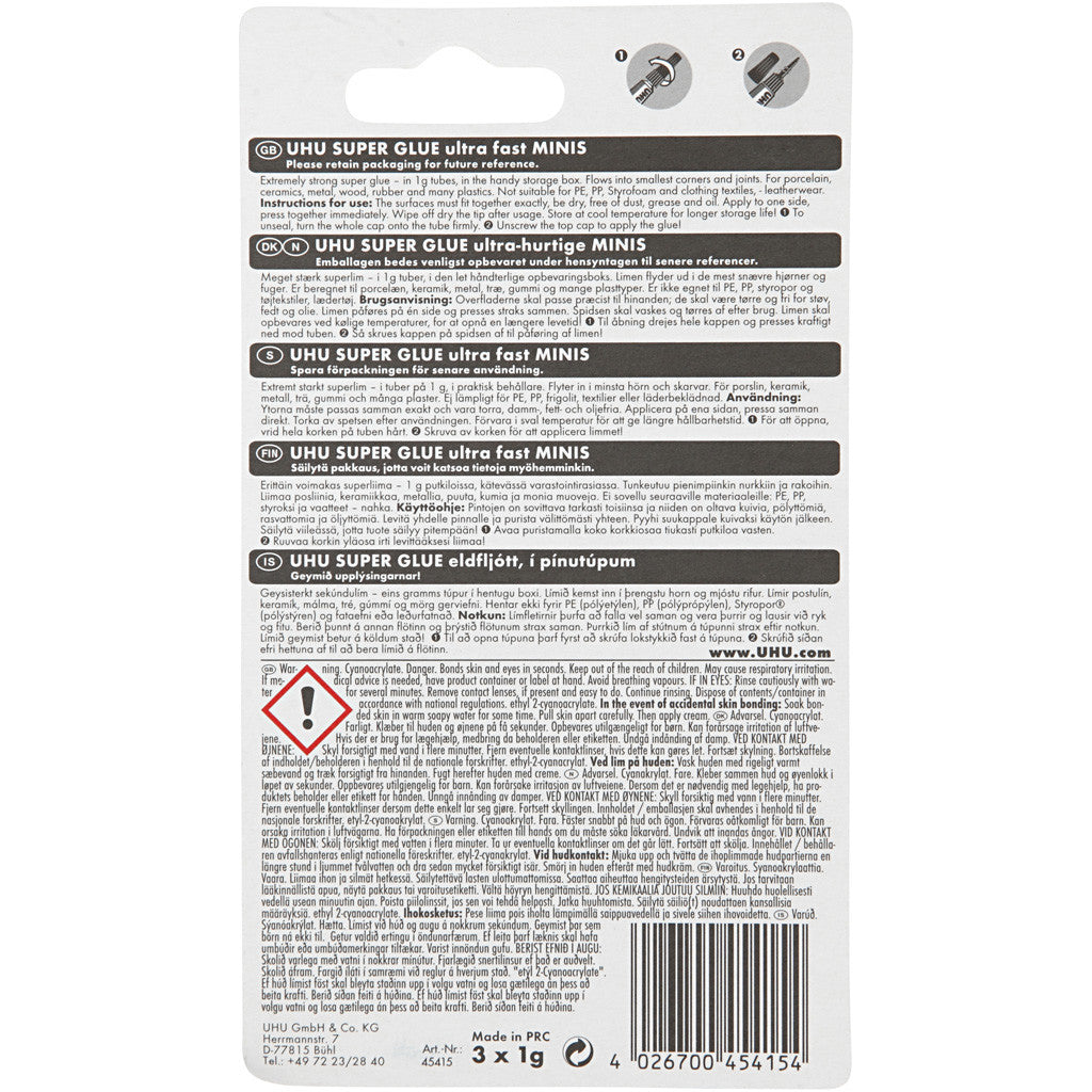 UHU Sekundenkleber, 3x1 g/ 1 Pck [HOB-39072]