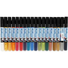 Plus Color Marker, L 14,5 cm, Strichstärke 1-2 mm, Sortierte Farben, 5,5 ml, 18 Stk/ 1 Pck [HOB-39893]