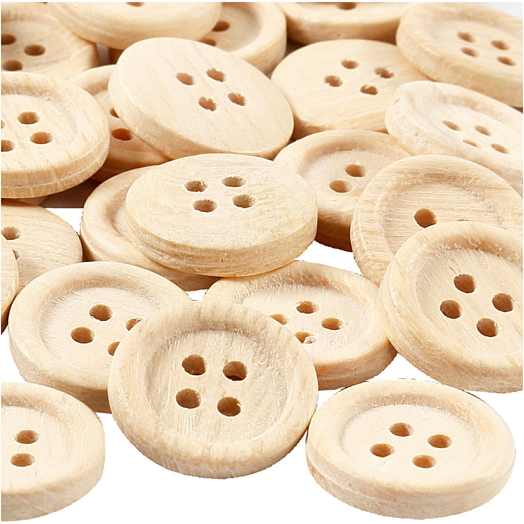 Wooden Buttons, dia. 23 mm, 4 holes, 30 pc