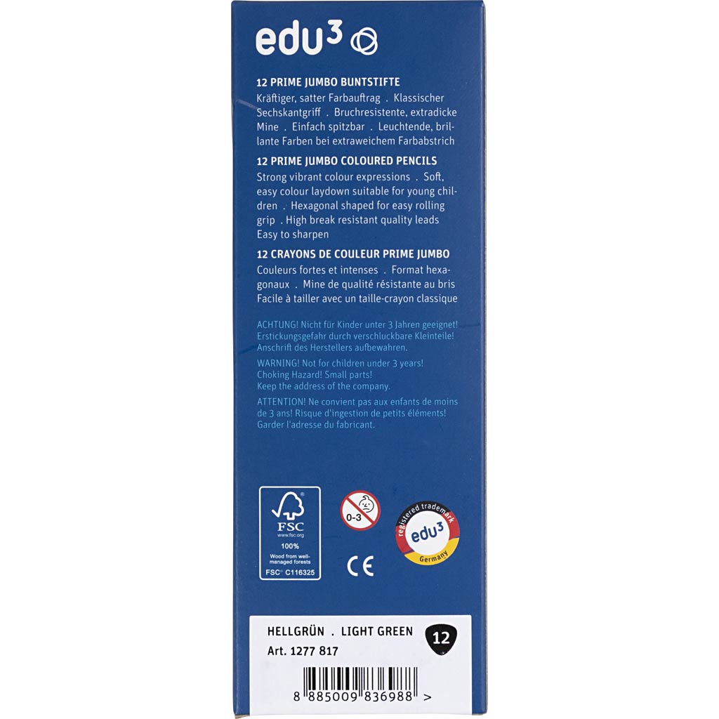 edu3 Jumbo-Buntstifte, Dicke 10 mm, Mine 6,25 mm, Hellgrün, 12 Stk/ 1 Pck [HOB-408062]