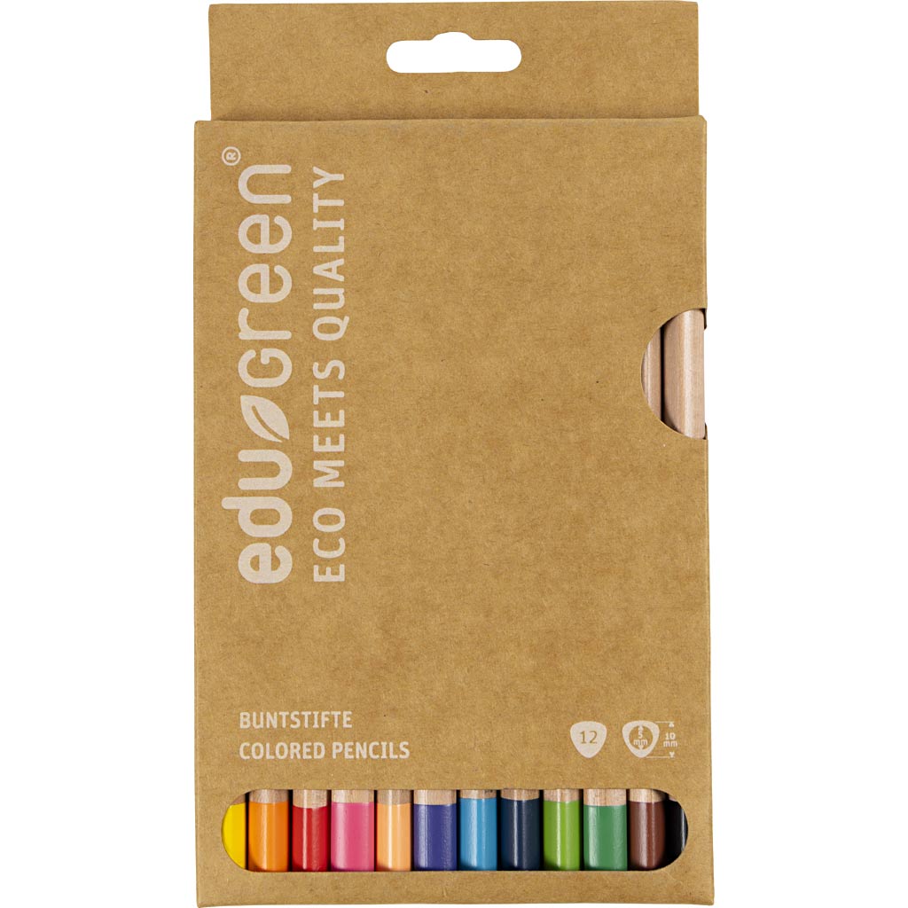 edu Green Jumbo-Buntstifte, Dicke 10 mm, Mine 5 mm, Sortierte Farben, 12 Stk/ 1 Pck [HOB-408112]