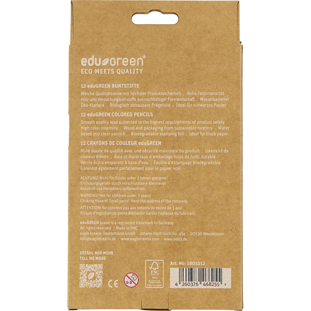 edu Green Jumbo-Buntstifte, Dicke 10 mm, Mine 5 mm, Sortierte Farben, 12 Stk/ 1 Pck [HOB-408112]