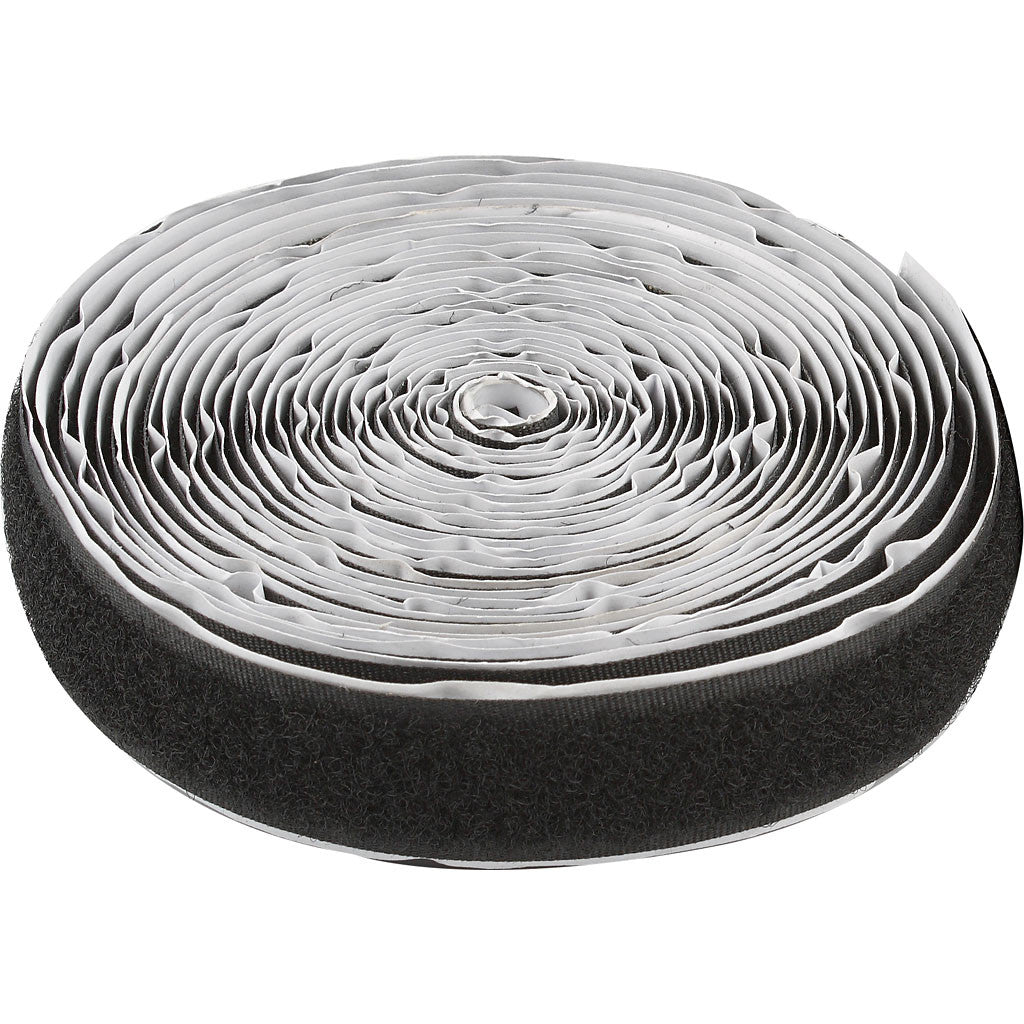 Klettband Haken & Ösen, selbstklebend, B 20 mm, Schwarz, 5 m/ 1 Rolle [HOB-41021]