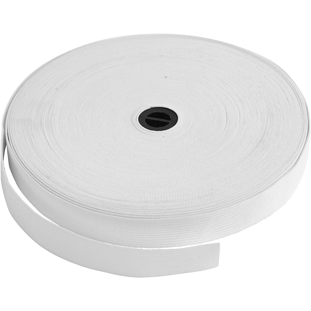 Elastic Cord, W: 20 mm, white, 25 m/ 1 roll