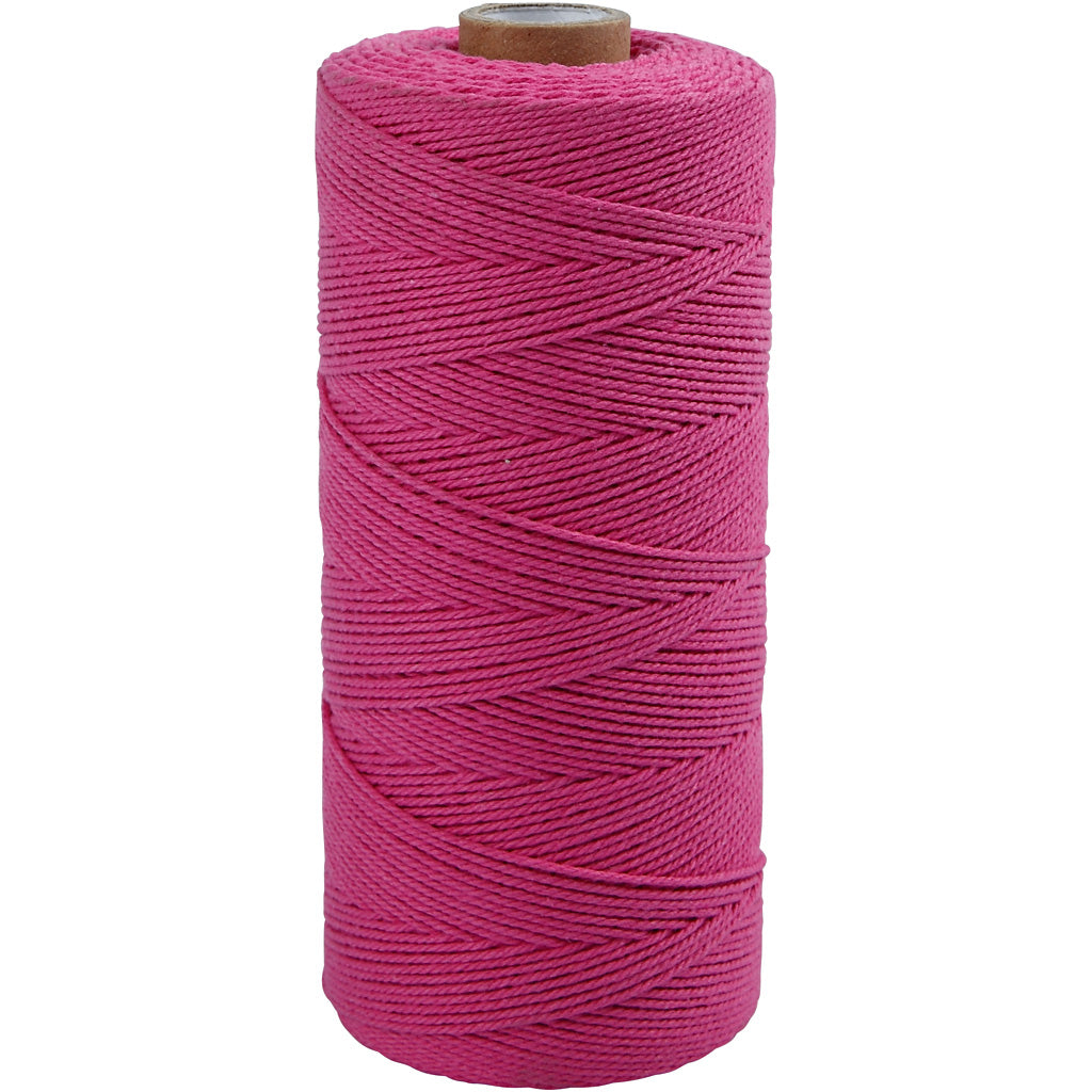 Macramé cord, L: 315 M, thickness 1 mm, Thin quality 12/12, pink, 220 g/ 1 ball