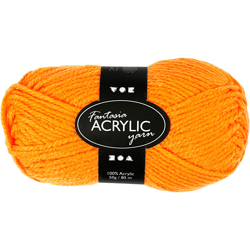 Fantasia Acrylic Yarn, L: 80 M, neon orange, 50 g/ 1 ball