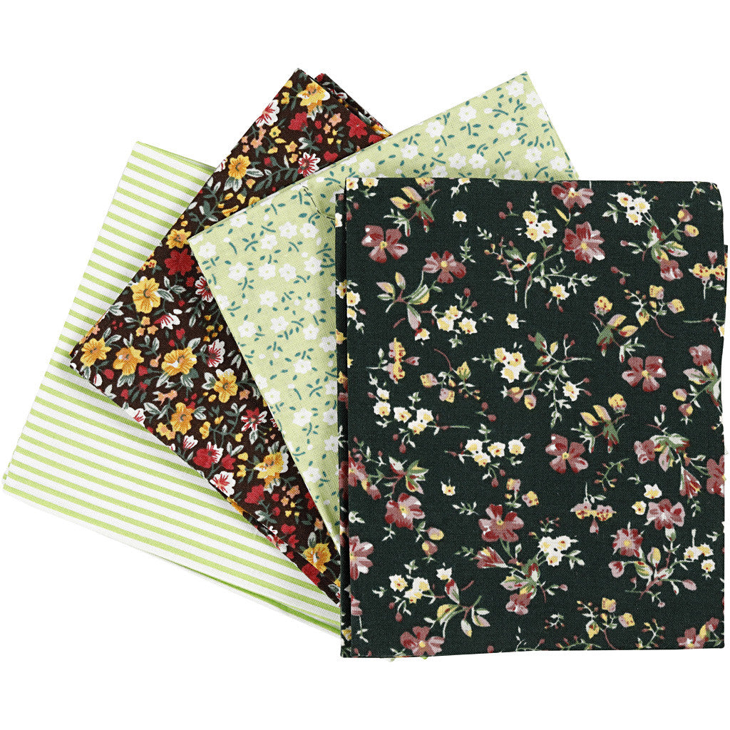 Patchwork-Stoff, Größe 45x55 cm, 100 g, Grün, 4 Stk/ 1 Bündl. [HOB-441831]
