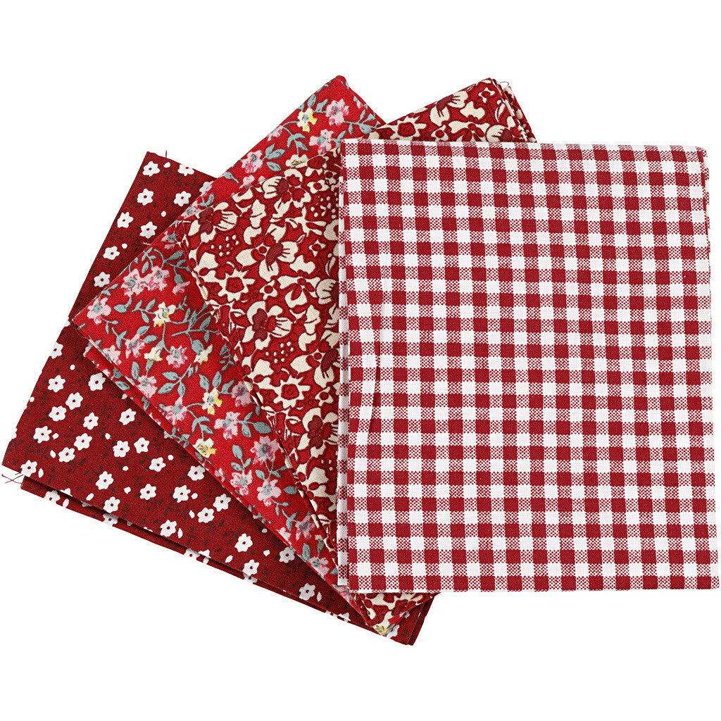 Patchwork-Stoff, Größe 45x55 cm, 100 g, Rot, 4 Stk/ 1 Bündl. [HOB-441833]