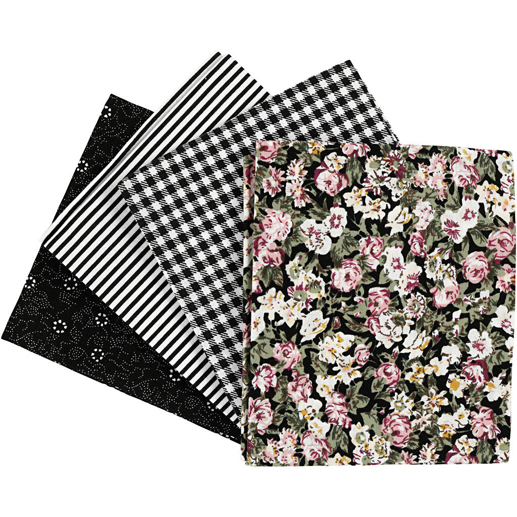 Patchwork-Stoff, Größe 45x55 cm, 100 g, Schwarz, 4 Stk/ 1 Bündl. [HOB-441834]