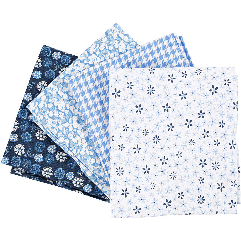 Patchwork-Stoff, Größe 45x55 cm, 100 g, Blau, 4 Stk/ 1 Bündl. [HOB-441835]