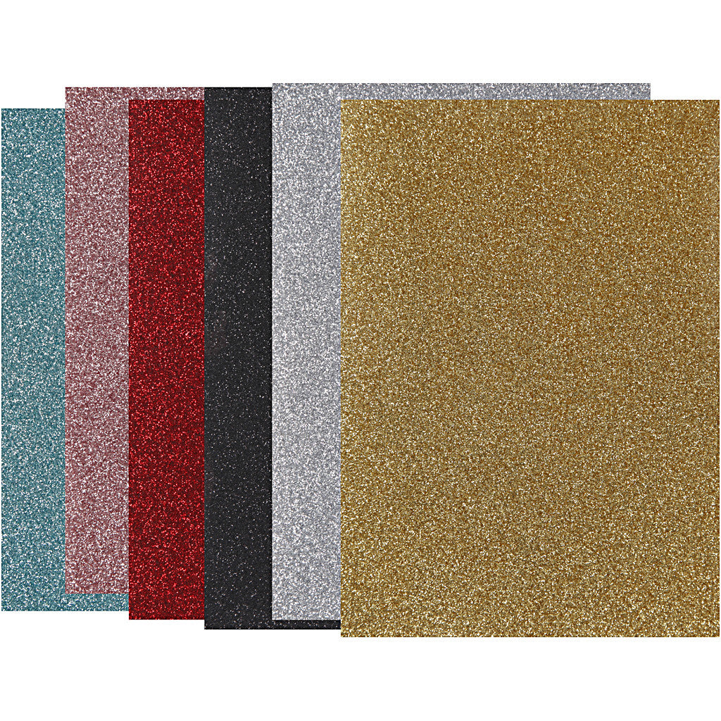 Bügelfolie, Blatt 148x210 mm, Glitter, Sortierte Farben, 6x10 Bl./ 1 Pck [HOB-44337]