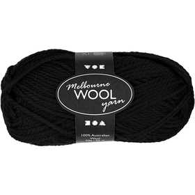 Melbourne Wool Yarn, L 92 M, Schwarz, 50 g/ 1 Knäuel [HOB-44724]
