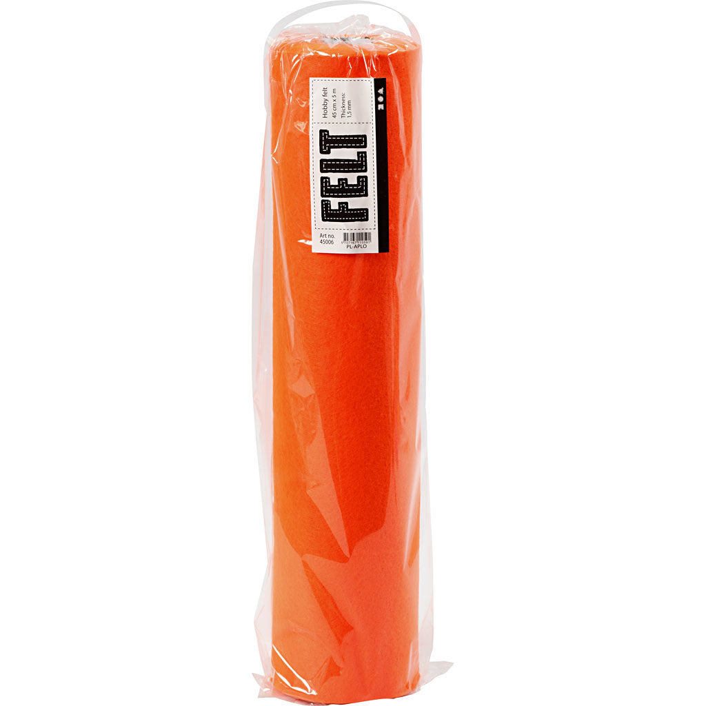 Bastelfilz, B 45 cm, Dicke 1,5-2 mm, 180-200 g, Orange, 5 m/ 1 Rolle [HOB-45006]
