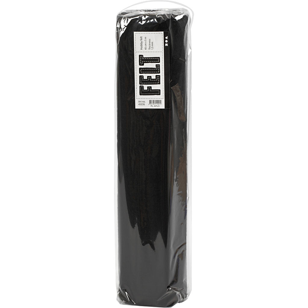 Bastelfilz, B 45 cm, Dicke 1,5-2 mm, 180-200 g, Schwarz, 5 m/ 1 Rolle [HOB-45036]