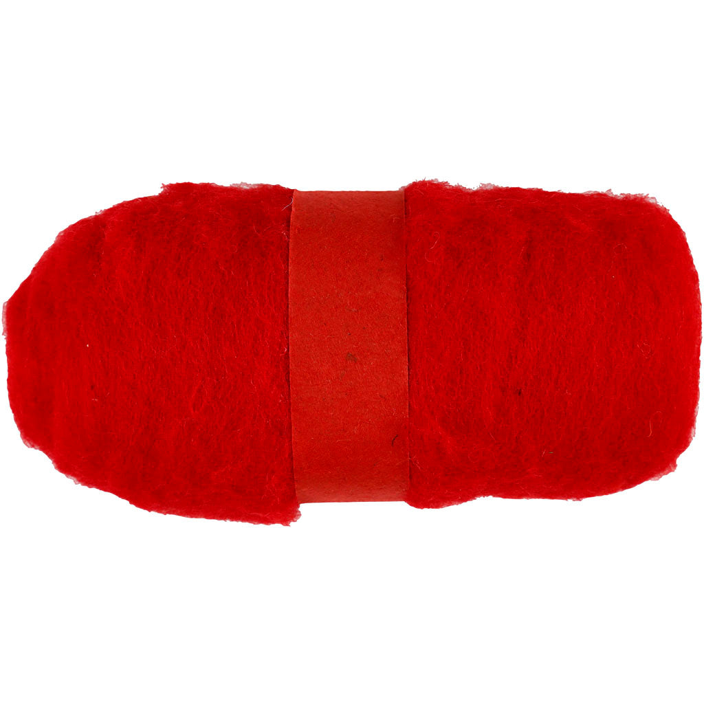 Carded Wool, red, 100 g/ 1 bundle