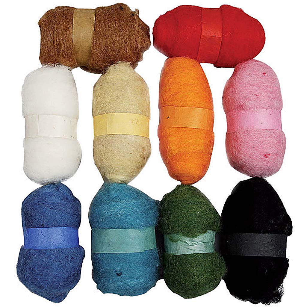 Carded Wool, assorted colours, 10x25 g