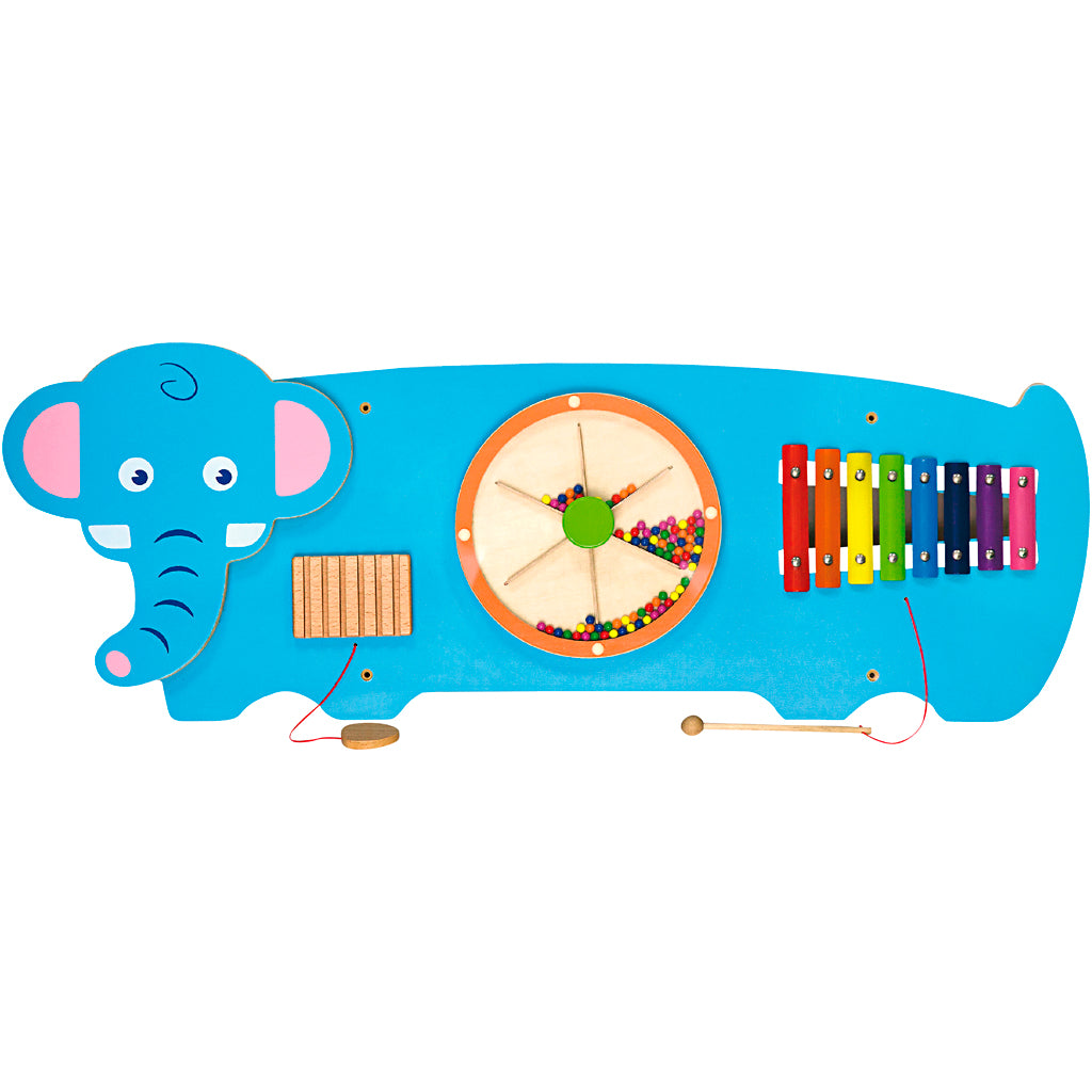 VIGA wooden activity board with elephant, size 91x32x4,6 cm