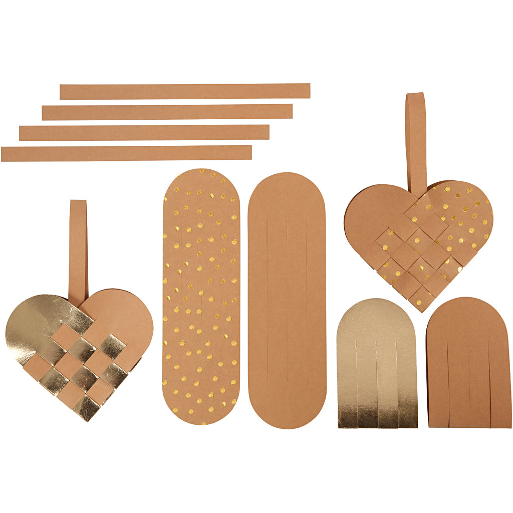 Faux leather paper hearts, thickness 0,55 mm, gold