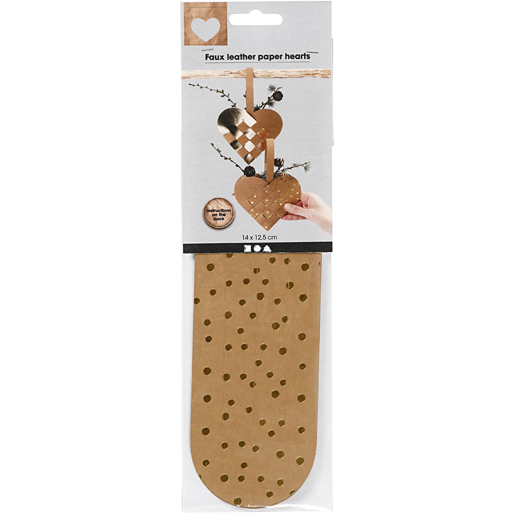Herzen aus Kunstlederpapier, Dicke 0,55 mm, Gold, 1 Set [HOB-498831]