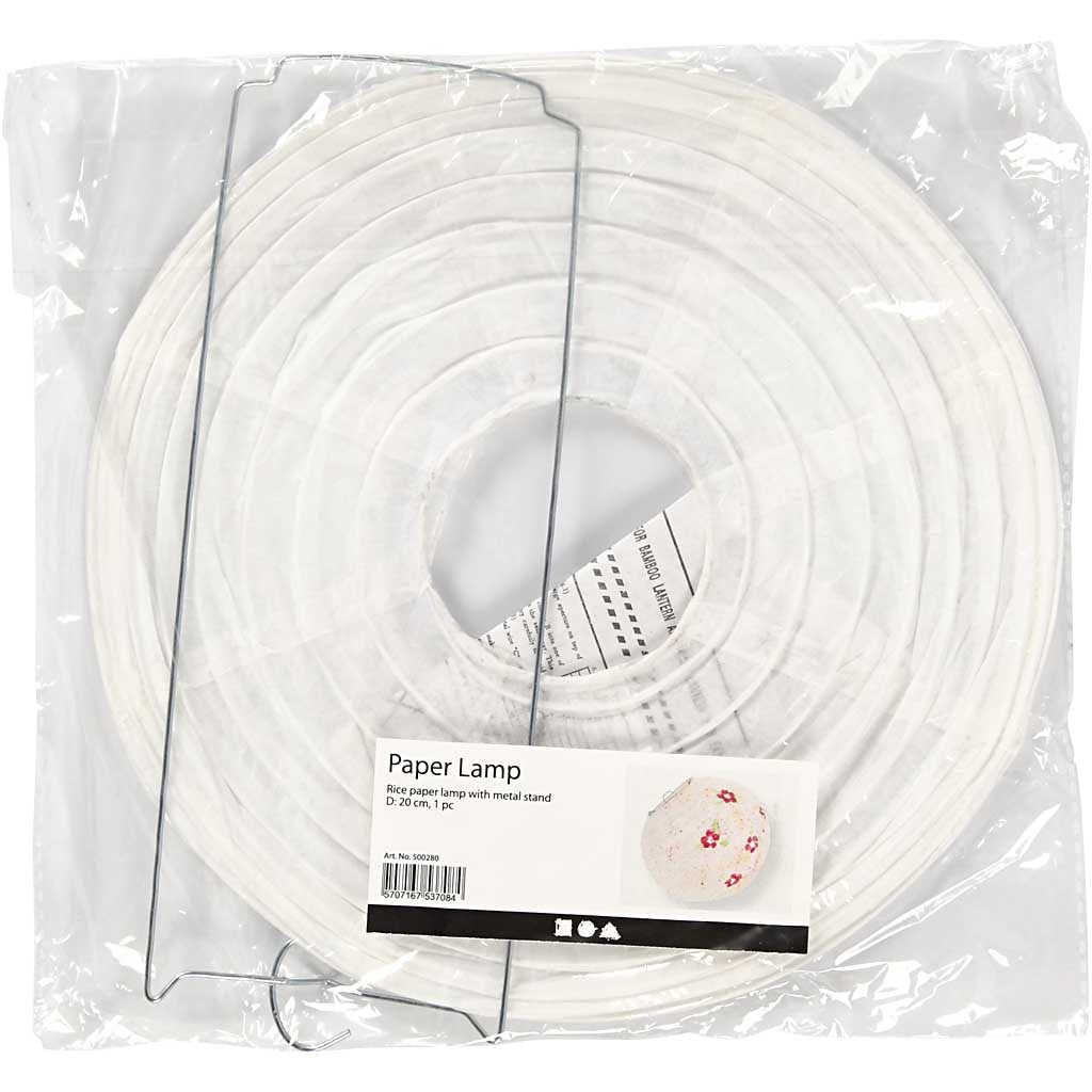 Reispapier-Lampe/-Lampion, Rund, D 20 cm, Weiß, 1 Stk [HOB-500280]