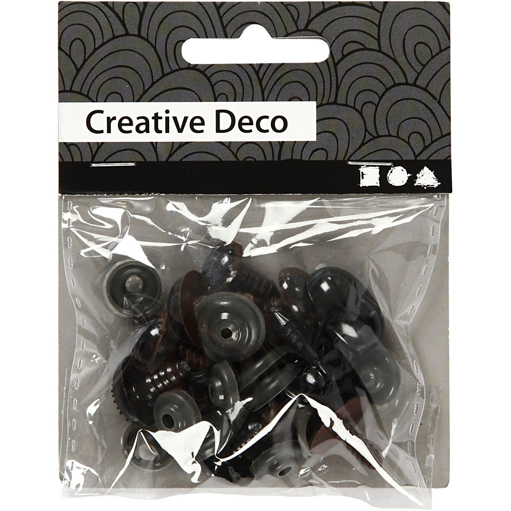 Augen und Nasen für Teddybären, D 10+12,5+15 mm, Größe 15+25 mm, 12 sort./ 1 Pck [HOB-500980]