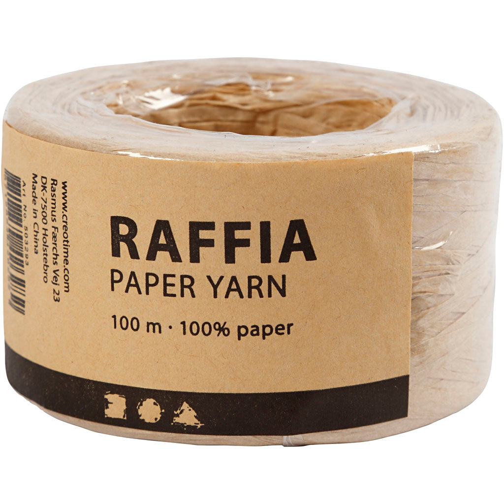 Papierbast (Raffia), B 7-8 mm, Beige, 100 m/ 1 Rolle [HOB-503293]
