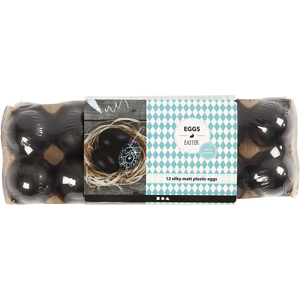 Eier, H 6 cm, Schwarz, 12 Stk/ 1 Pck [HOB-51025]