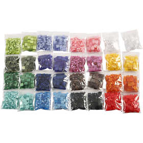 Mini-Mosaik, Größe 5x5+10x10 mm, Dicke 2 mm, 32x25 g/ 1 Pck [HOB-51921]