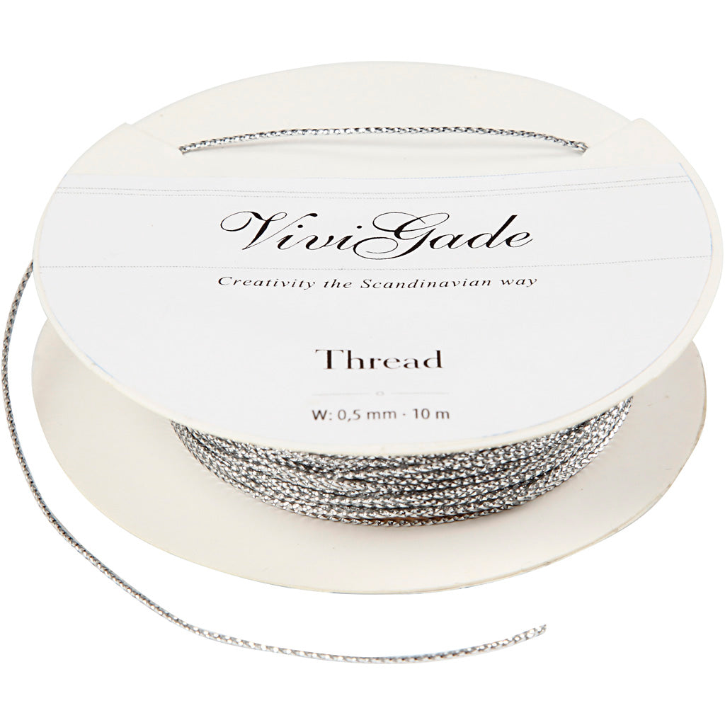 Thread, thickness 0,5 mm, silver, 10 m/ 1 roll