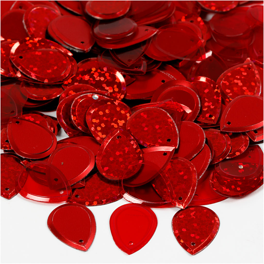 Sequins, raindrop, size 14x19 mm, red, 50 g