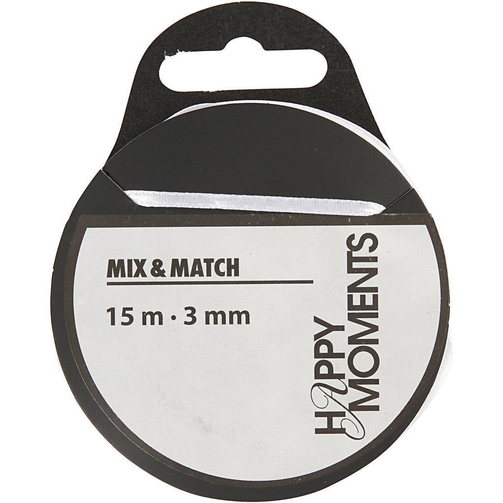 Satinband, B 3 mm, Weiß, 15 m/ 1 Rolle [HOB-524501]