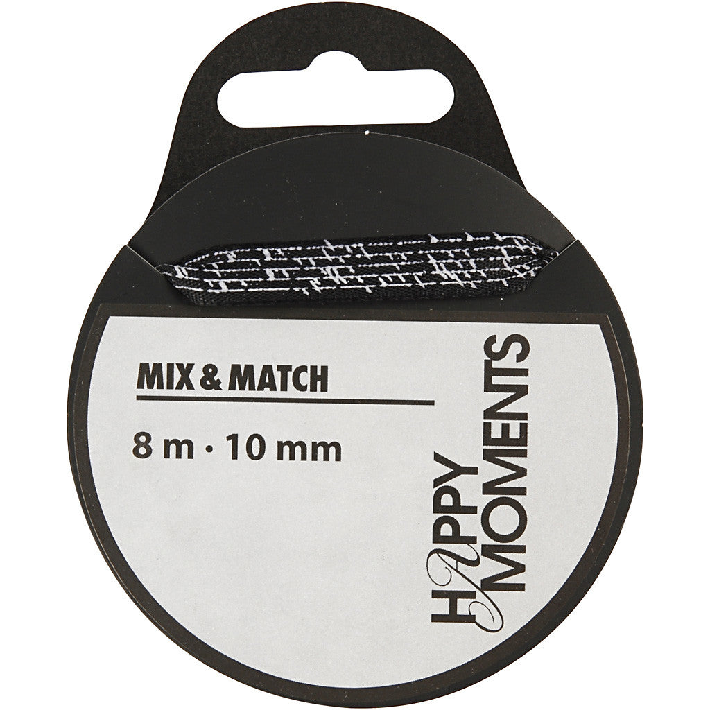 Satinband, B 10 mm, Schwarz, 8 m/ 1 Rolle [HOB-524602]