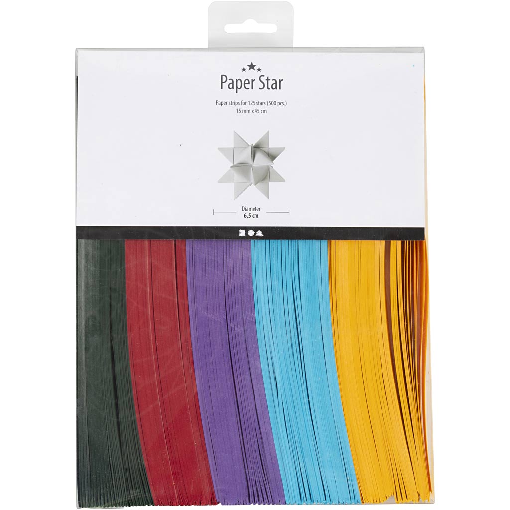 Papierstreifen für Sterne, L 45 cm, D 6,5 cm, B 15 mm, Sortierte Farben, 500 Stk/ 1 Pck [HOB-529099]
