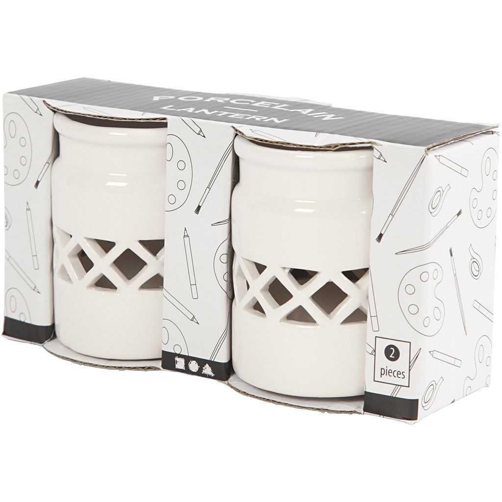 Kerzenbehälter/Laterne, H 8 cm, D 6,2 cm, Weiß, 2 Stk/ 1 Pck [HOB-555190]