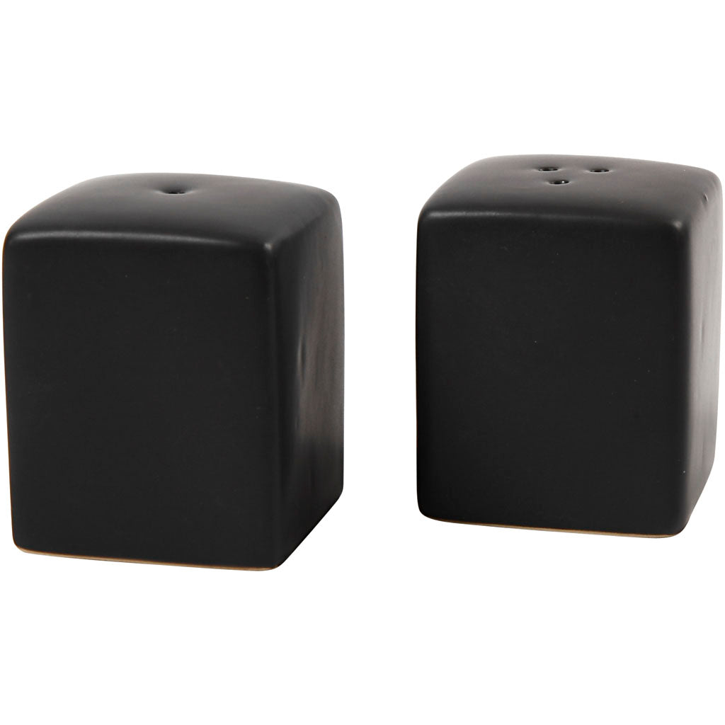 Salt and Pepper Set, H: 6 cm, size 5x5 cm, matt, black, 6 set