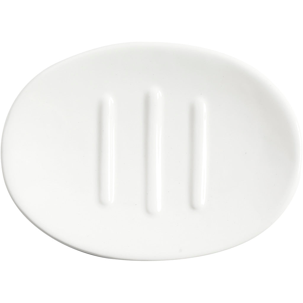 Seifenschale, H 2,5 cm, L 13,5 cm, B 10 cm, Weiß, 1 Stk [HOB-558660]
