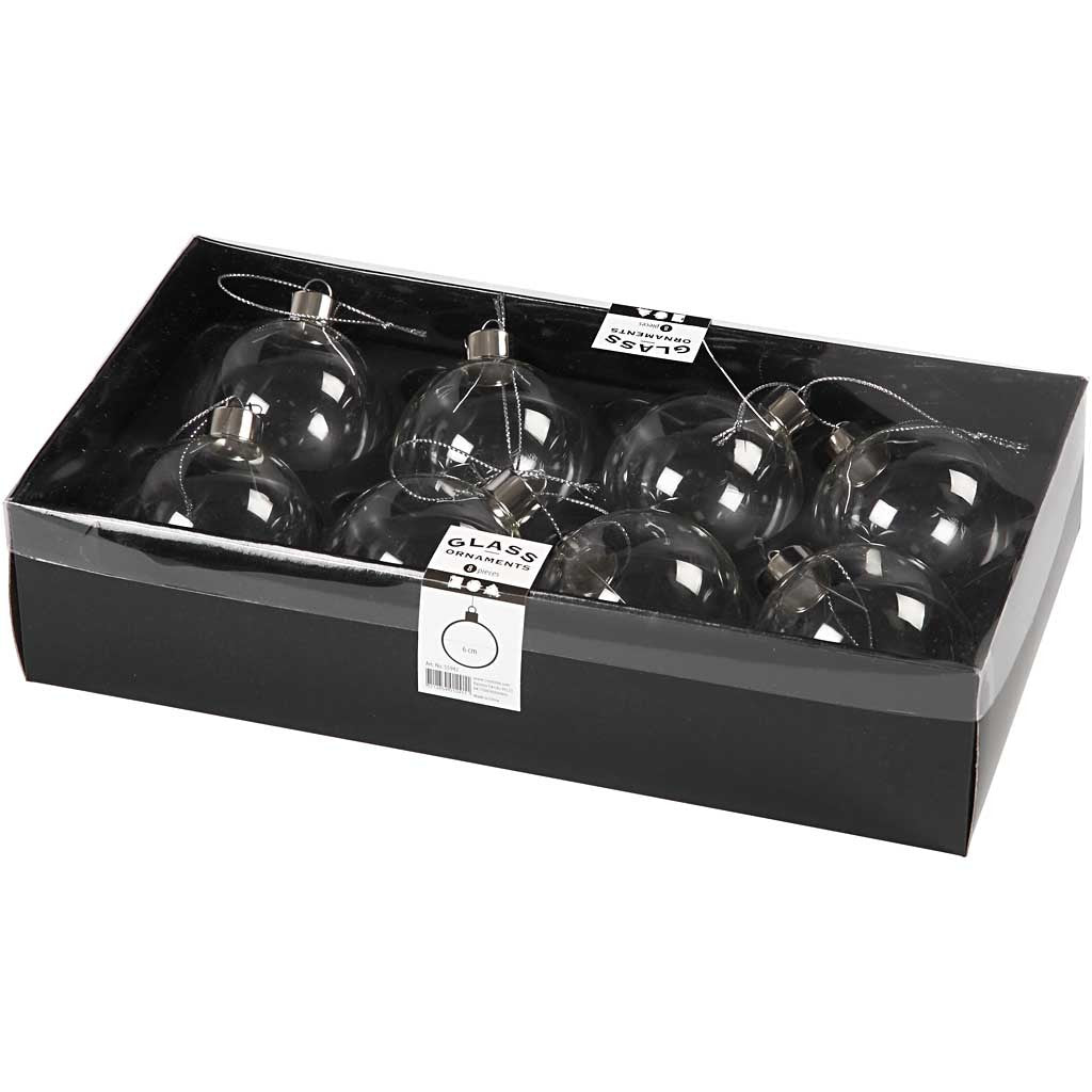Glaskugeln, H 6,9 cm, D 5,9 cm, Transparent, 8 Stk/ 1 Pck [HOB-55942]