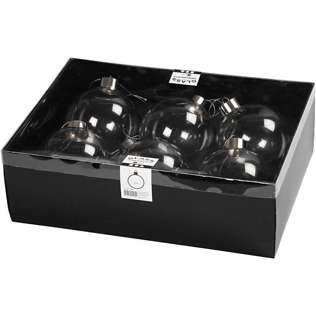 Glaskugeln, H 8,9 cm, D 7,9 cm, Transparent, 6 Stk/ 1 Pck [HOB-55943]