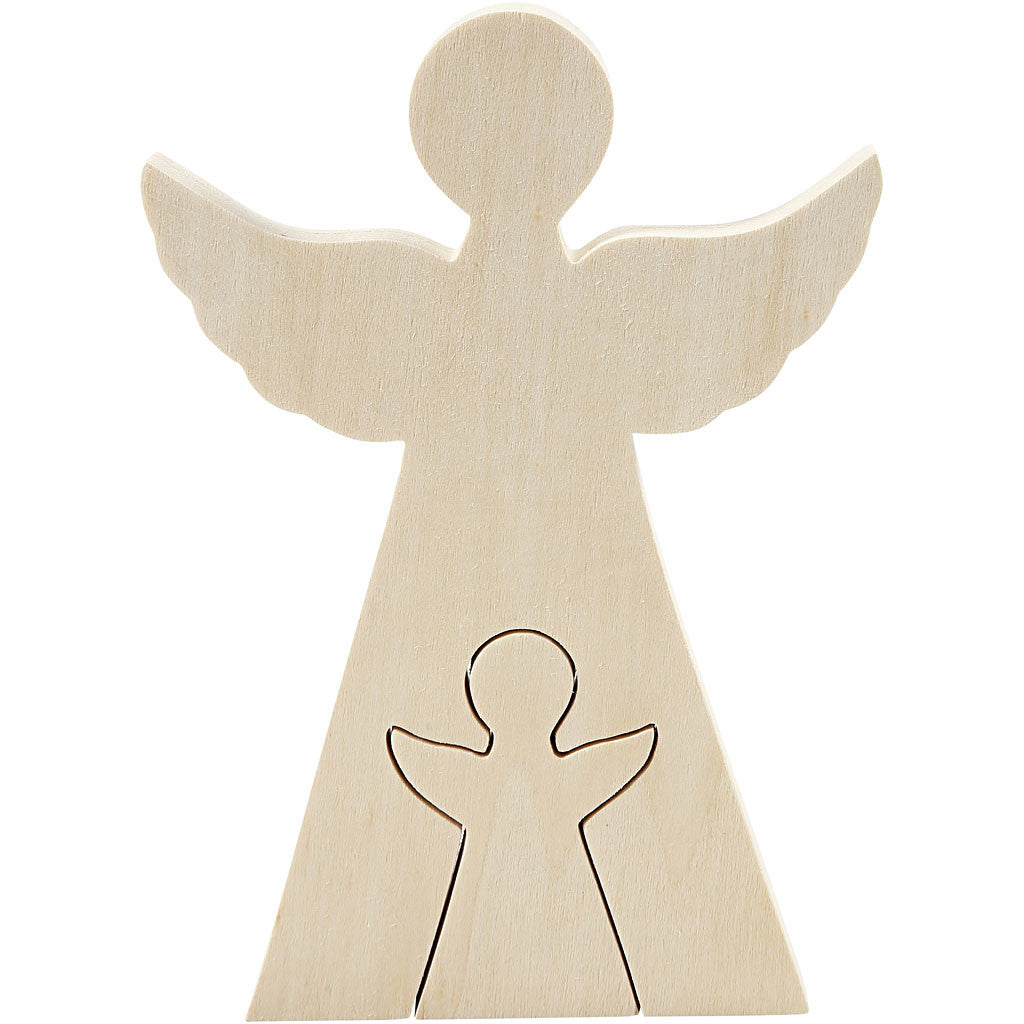 2in1 - Holzfigur, Engel, H 7,8+20 cm, T 2 cm, B 4,5+14,3 cm, 1 Set [HOB-56136]