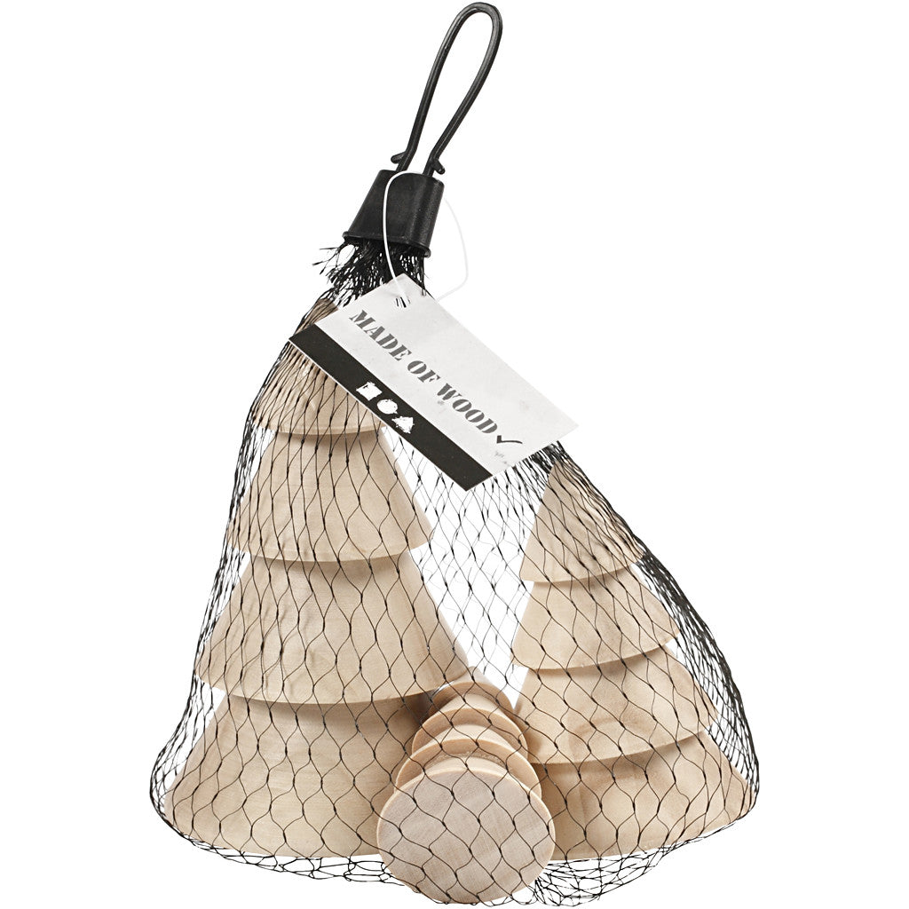 Weihnachtsbäume aus Holz, H 5+7,5+10 cm, D 3,5+5,4+6,7 cm, 3 Stk/ 1 Pck [HOB-56238]