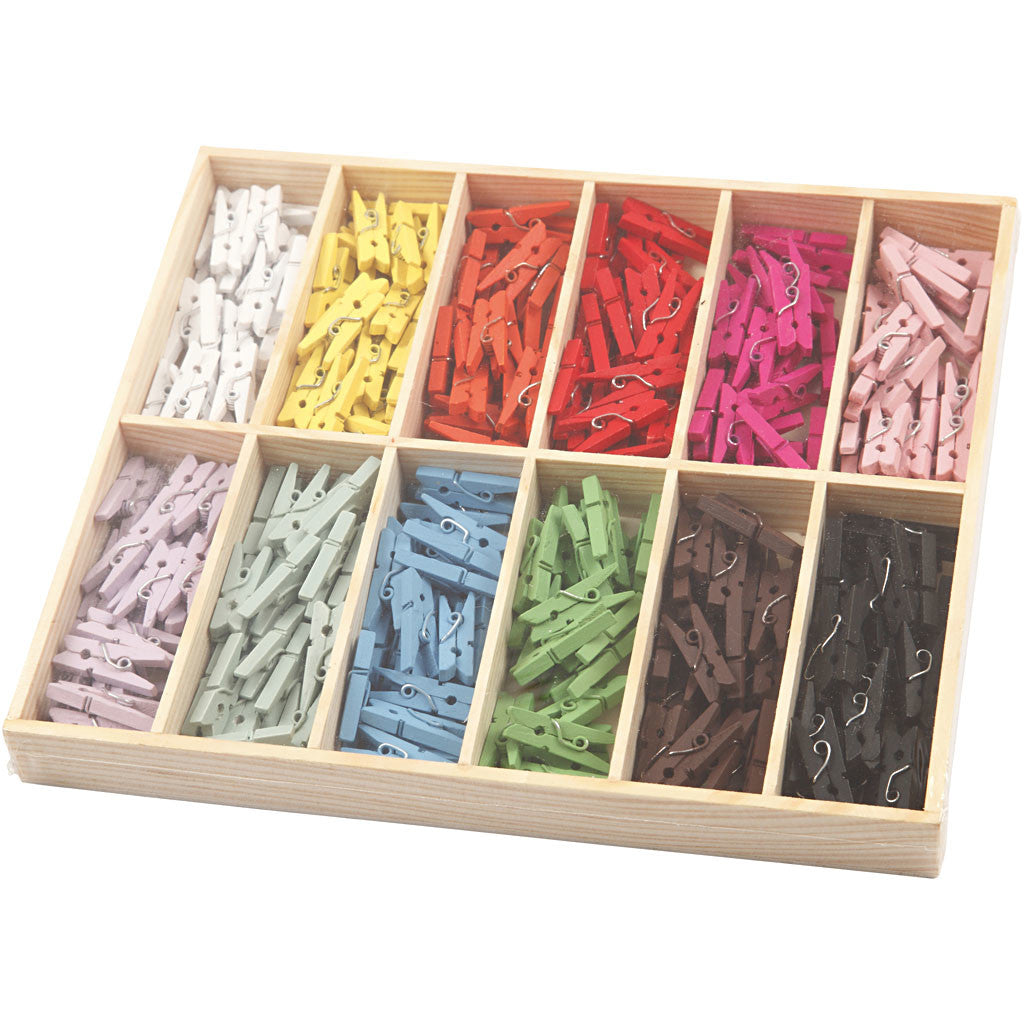 Kleine Wäscheklammern, L 25 mm, B 3 mm, Sortierte Farben, 12x24 Stk/ 1 Pck [HOB-56449]