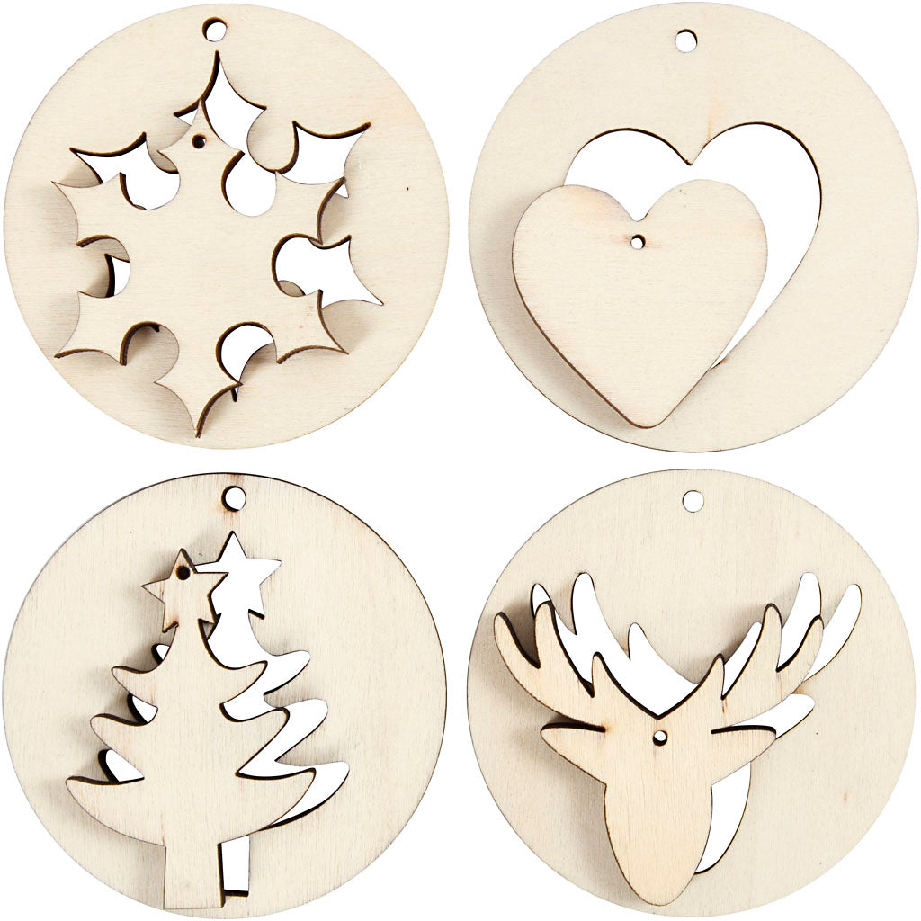2-in-1 Hanging Decorations, dia. 7 cm, hole size 3 mm, thickness 4 mm, 8 pc