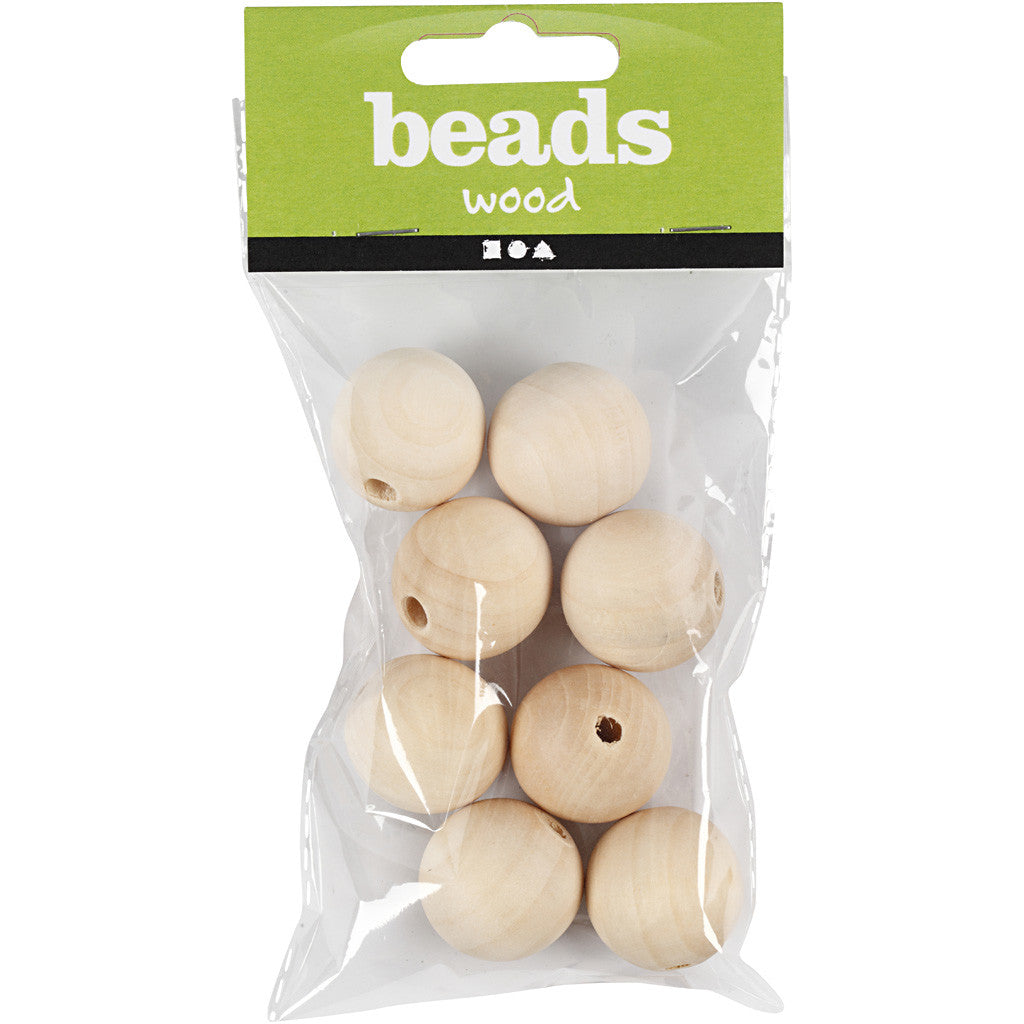 Holzperle, D 25 mm, Lochgröße 4,5 mm, 8Stk/ 1 Pck [HOB-566700]