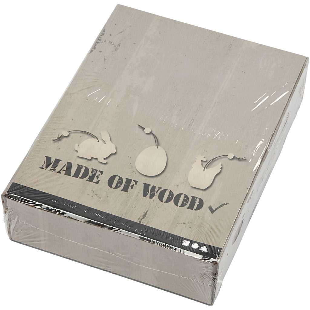 Holzornamente, Kaninchen, Ei, Huhn, Größe 6 cm, Dicke 3 mm, 200 Stk/ 1 Pck [HOB-56740]