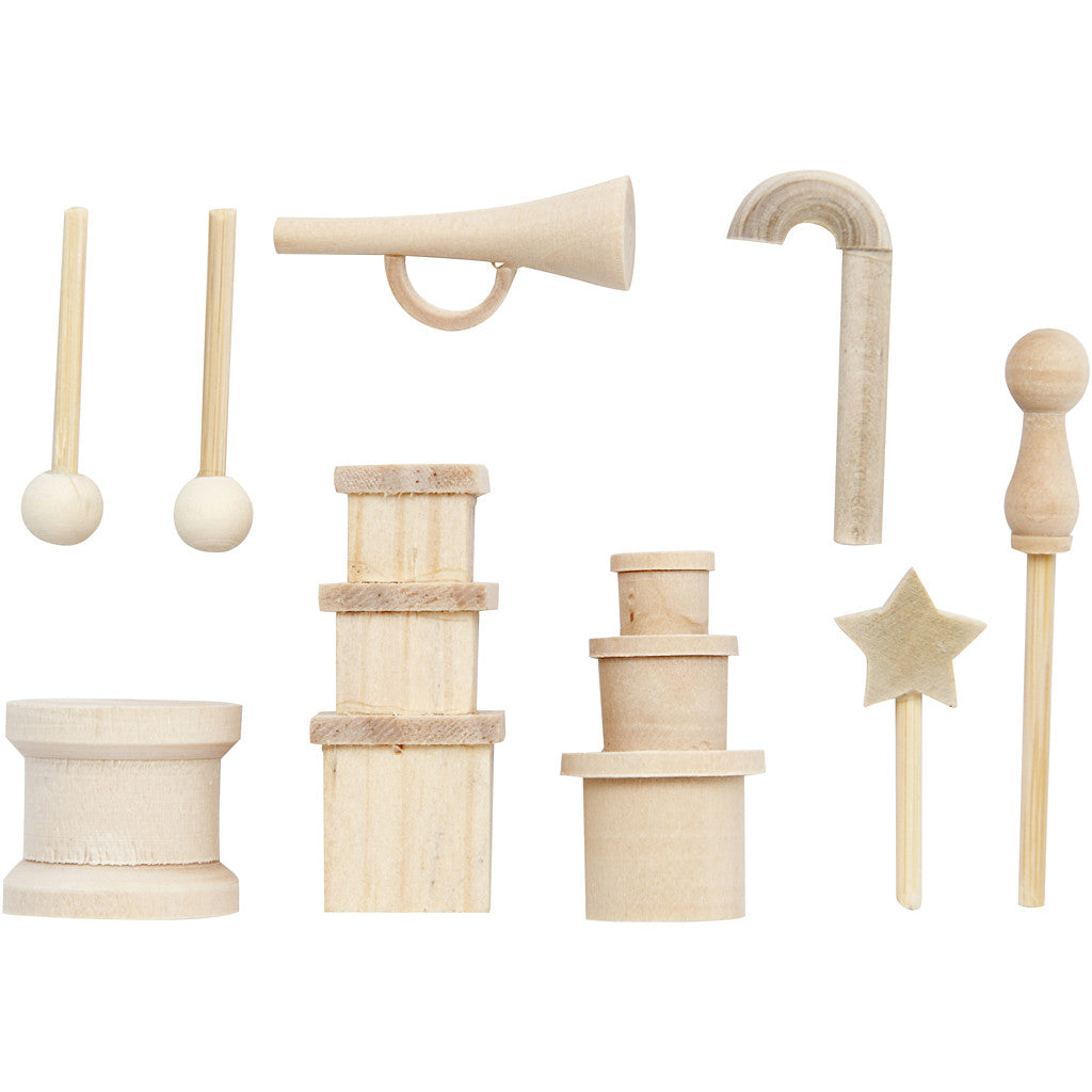 Kleine Gegenstände aus Holz, L 2-5,5 cm, 1 Pck [HOB-56918]