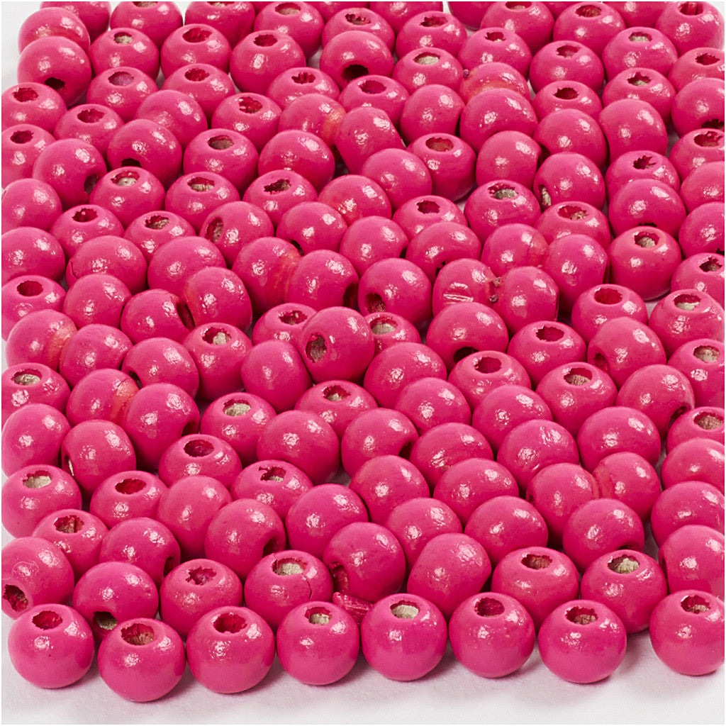 Holzperlen, D 5 mm, Lochgröße 1,5 mm, ca. 150 Stk, Pink, 150 Stck., 6 g/ 1 Pck [HOB-570396]